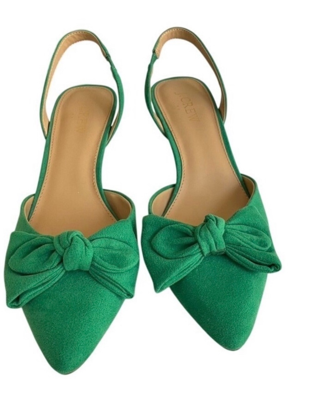 J. Crew Factory Kelly Green Bow Pointed-Toe Slingback Kitten Heel Pumps - Picture 11 of 13